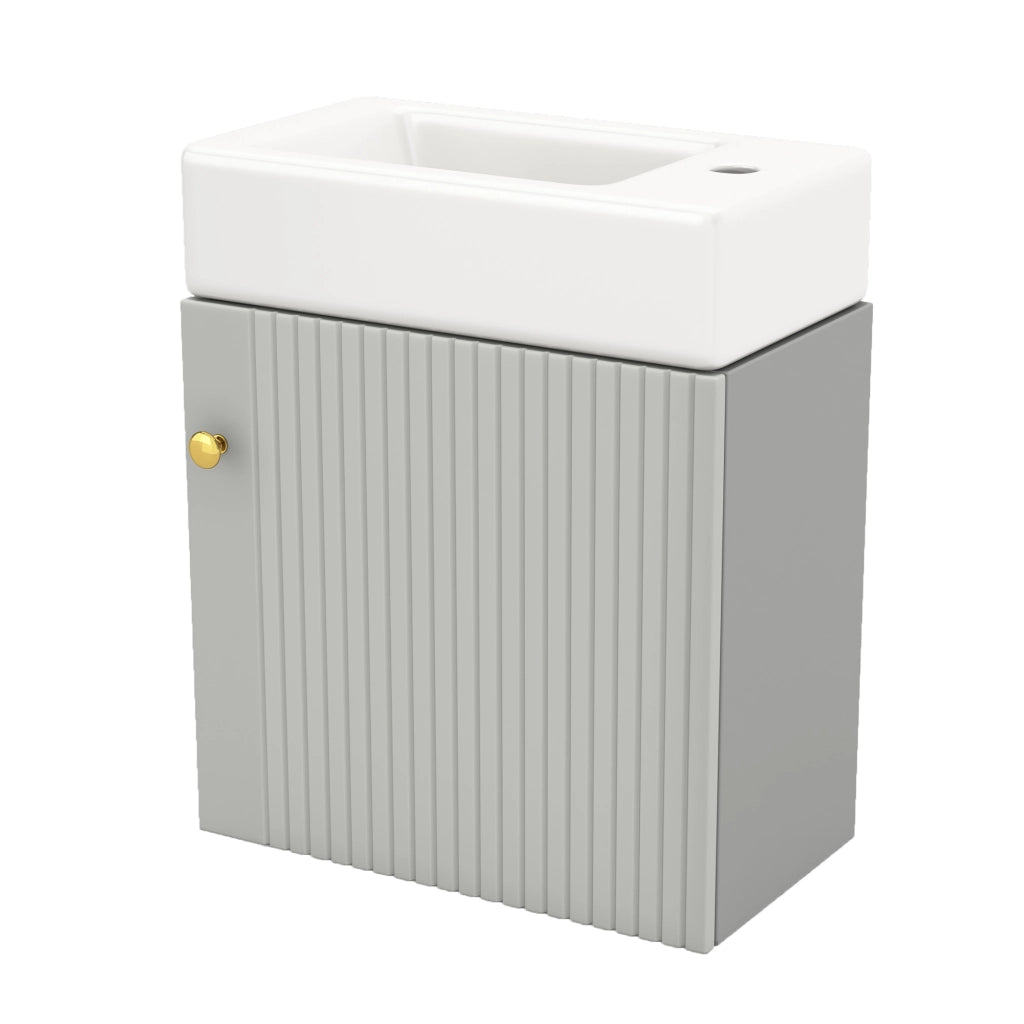 Mobile sottolavabo da bagno con 1 anta e lavabo in ceramica, per bagno piccolo, in MDF, grigio e bianco, 62 × 54 × 26 cm