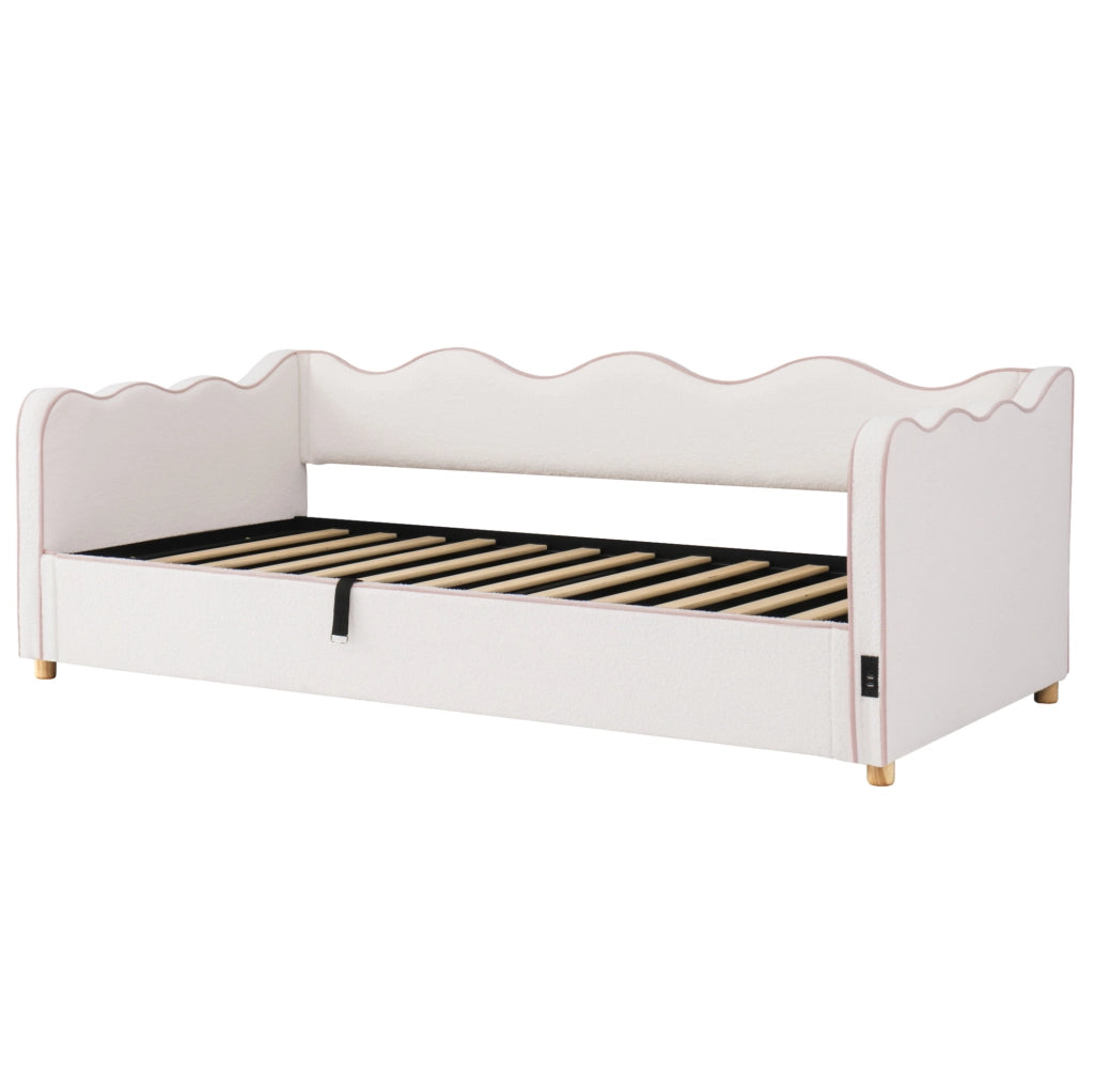 Letto da giorno imbottito 90x200 cm con contenitore idraulico e presa USB/Type-C