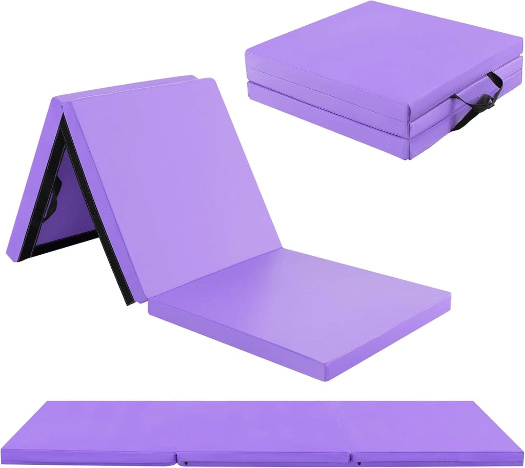 Tappetino da Ginnastica Pieghevole, Spessore 3,8 cm, Tappetino Sportivo Fitness, Imbottitura in Cotone con Perline EPE, Tappetino da Palestra Spesso, 180 x 60cm