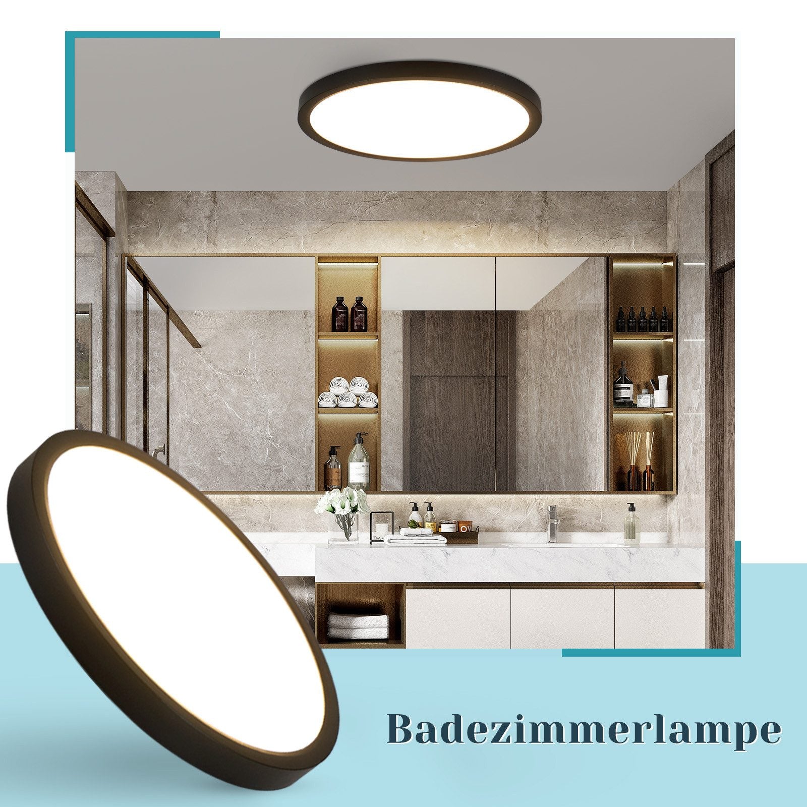 ZMH Lampada da soffitto LED 30cm 24W nero 3000K moderna per cucina bagno corridoio camera letto