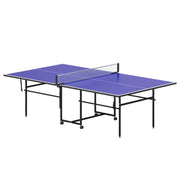 Tavolo da Ping Pong Pieghevole per Interni 274x152,5x75,5 cm con Ruote Girevoli Rete Racchette e Palline Blu