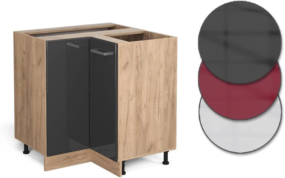 Mobile ad angolo cucina R-Line, Antracite lucido, 75.6 cm PL Marmo, per la libera combinazione all'interno di sistemi cucina modulari