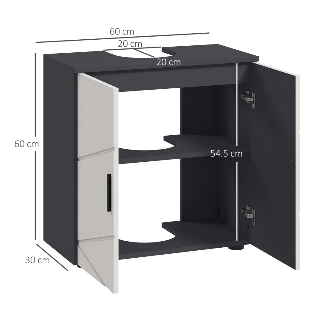 EasyComfort Mobile Sottolavabo Bagno per Piedistallo con Armadietto 2 Ante, 60x30x60cm, Grigio