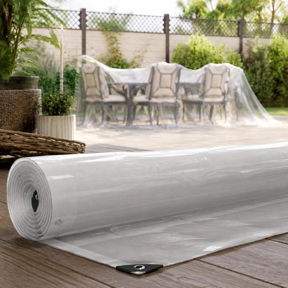 Telo trasparente con occhielli, 3x5 m, in polietilene, durevole e pratico, ideale per esterni, giardino e balcone