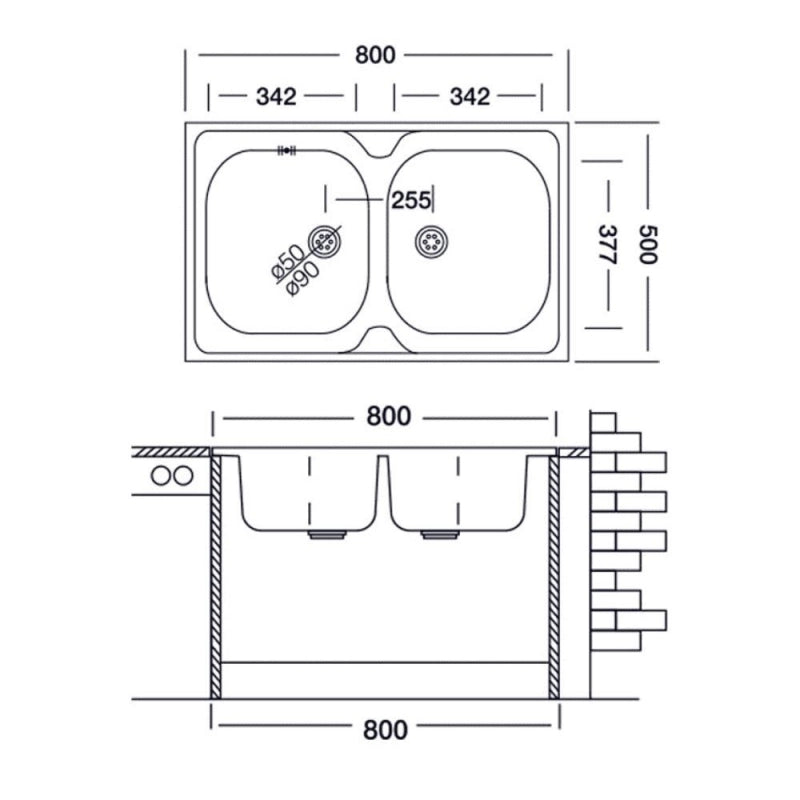 Lavello appoggio 80x50 50 series 2 vasche n214