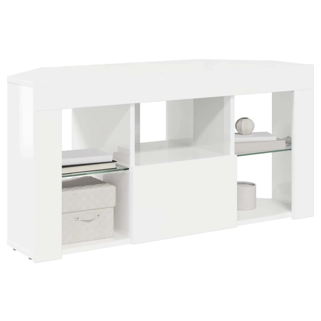 Mobile TV LED Angolare Bianco ad Alto Lucido 100 x 40 x 50 cm 889799
