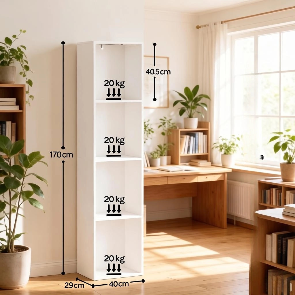 LIBRERIA verticale a 4 ripiani con illuminazione RGB 40x29x170 cm bianco