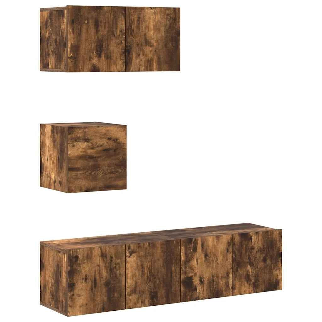 Set di Mobili Porta TV 4 pz-Set di 4 Credenza per TV Rovere Fumo in Legno Multistrato 580210