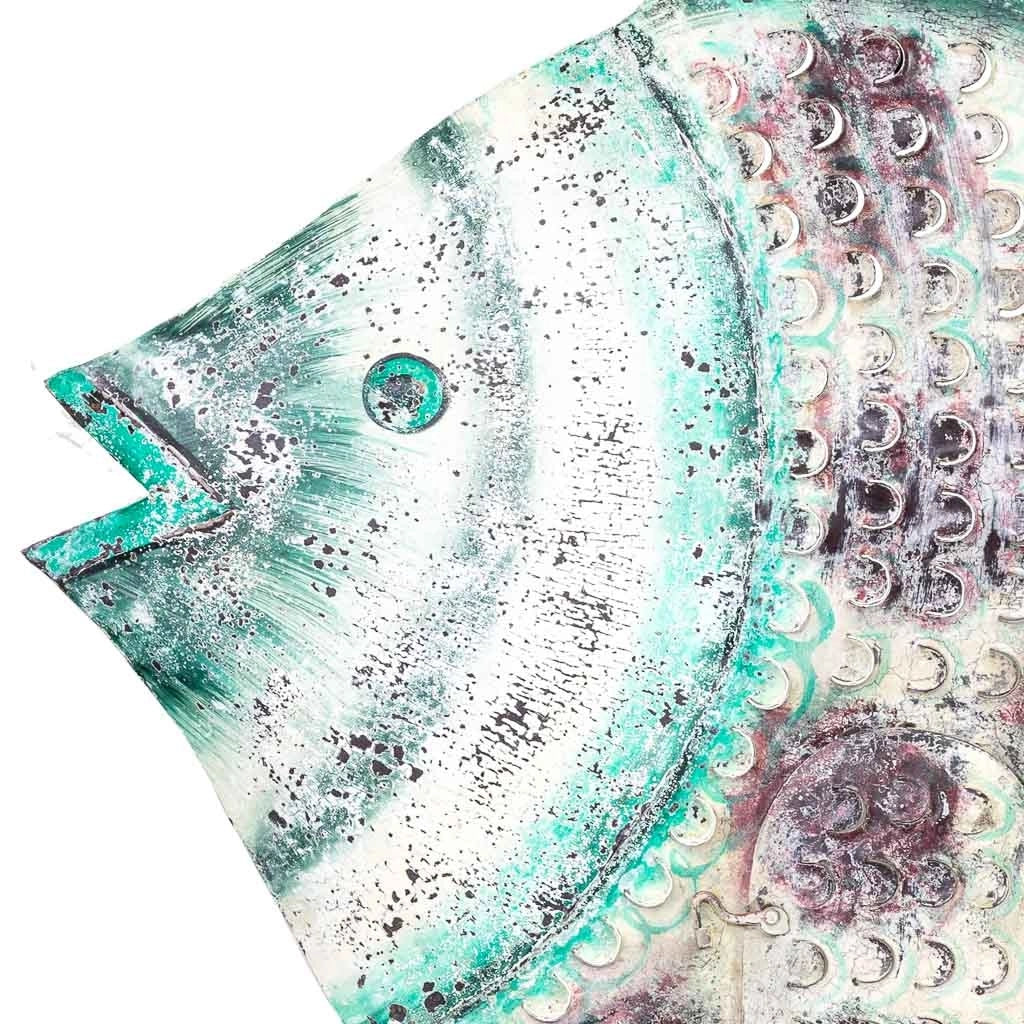 Portacandele pesce in metallo invecchiato blu-grigio, 120x9x100h cm
