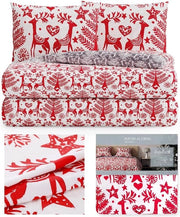 Set di lenzuola a tre pezzi in flanella 160 x 200 cm - coperta di cotone con cerniera a zip - coperta a tema renna bianco rosso grigio 160x200