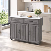 Carrello cucina con piano allungabile 129x46/71x91,5/95 cm, MDF grigio e bianco, con ruote e ripiani regolabili