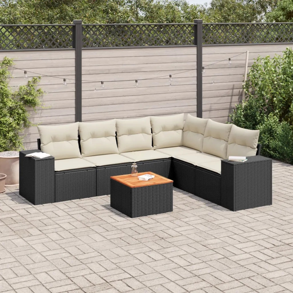 Set Divani da Giardino con Cuscini 7pz Nero Polyrattan