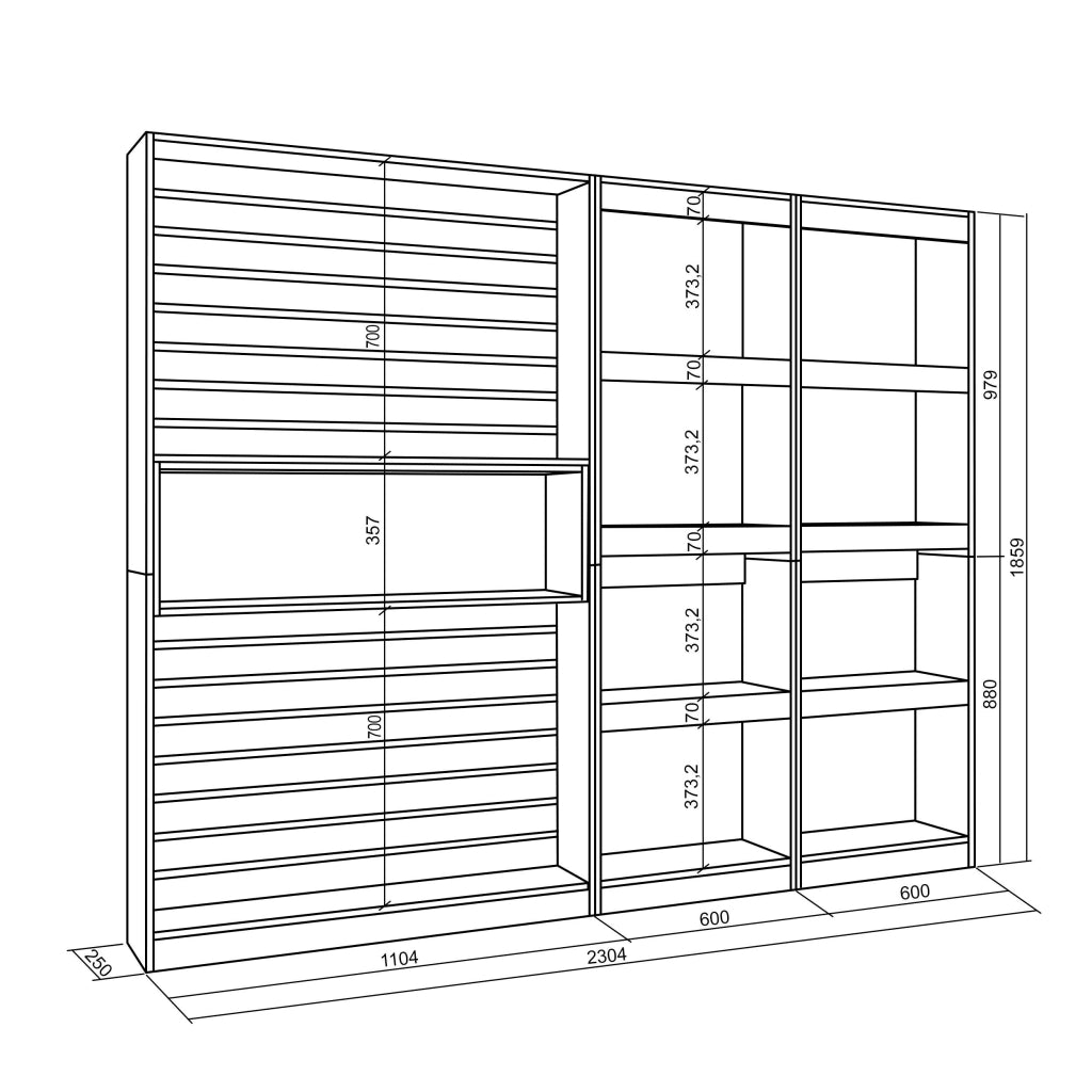 Libreria scaffale, 230x25x186cm, Soggiorno, Ufficio, Per libri, colore Rovere e nero RF2421