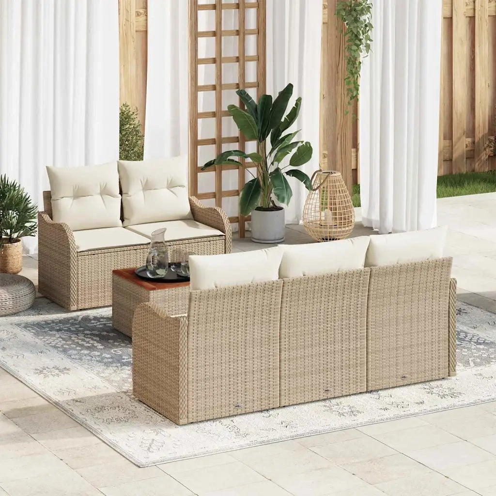 Set Divano da Giardino con cuscino 6 pcs Beige polyrattan