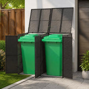 Bin Storage Unit For 2 Bins, Black, 140x80x117 Cm, Poly Rattan