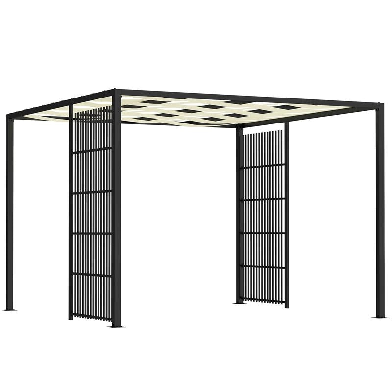 PERGOLA PER ESTERNO 3X3 M CON COPERTURA ONDULATA E PANNELLI LATERALI IN METALLO E POLIESTERE NERO