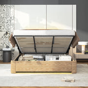 Letto contenitore matrimoniale 180 × 200 cm con LED a 7 colori, materasso non incluso, in velluto beige