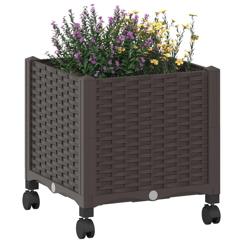 Vaso da Giardino con Ruote Marrone 40 x 40 x 48 cm PP 3422909