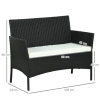 Divano da Giardino a 2 Posti con Cuscino e Braccioli 100x54x80cm in Rattan PE e Acciaio Nero