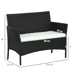 Divano da Giardino a 2 Posti con Cuscino e Braccioli 100x54x80cm in Rattan PE e Acciaio Nero