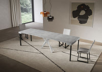 Consolle Allungabile 90-300x40x77 cm Saki Cemento Gambe Bianche