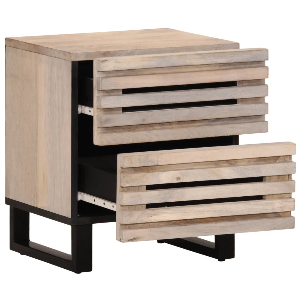 Set di 2 Comodini | Armadio da Notte | Mobiletto da notte 40x34x46 cm in Legno Massello di Mango Sbiancato