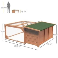 Conigliera da Esterno e Interno in Legno con Casetta per Conigli e Area Aperta Recintata, 125.5x100x49cm, Arancione