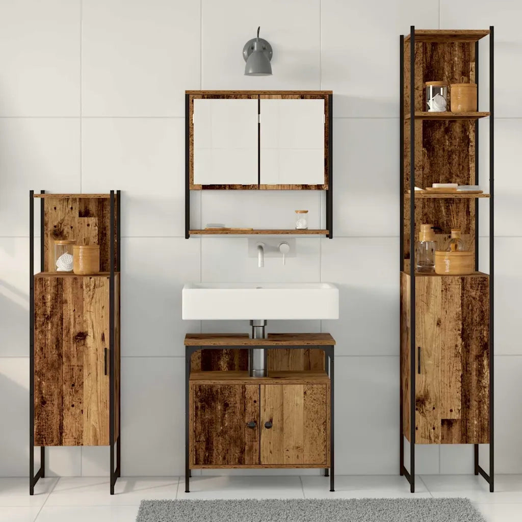 Set di mobili per il bagno con lo scaffale 4 pcs Legno vecchio 3332603