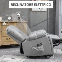 Poltrona Alzapersona Reclinabile con 8 Punti Massaggianti e Telecomando, in Microfibra, 94x96x106 cm, Grigio