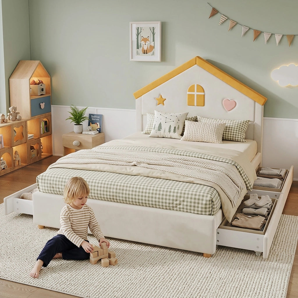 letto per bambini velluto beige 140 x 200 cm