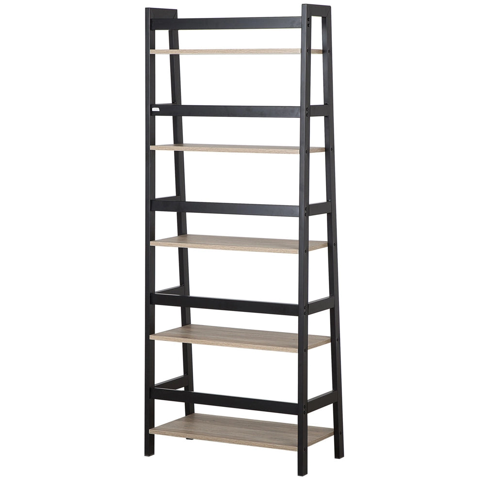 Libreria a scaletta effetto legno chiaro e Nero 163 x 64 cm Scaffale a 5 ripiani ad appoggio