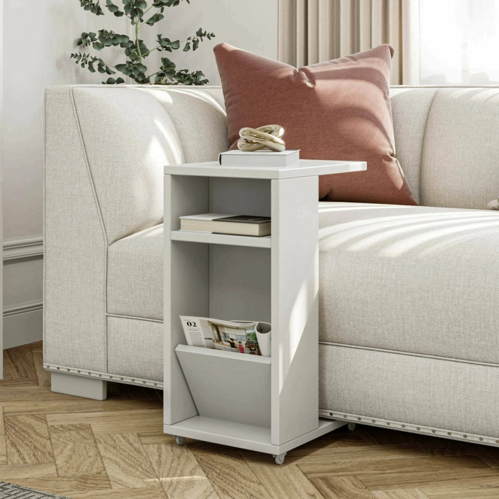 Tavolino da salotto Blas, Tavolo basso da caffè, Portariviste per divano, Ripiano da soggiorno, 30x40h63 cm, Bianco