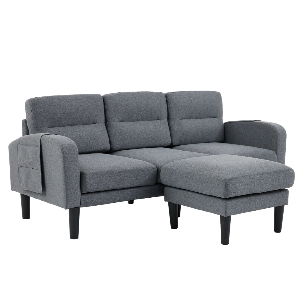 Divano angolare a L 3 posti con chaise longue; tasche laterali; 204x136x80 cm; grigio