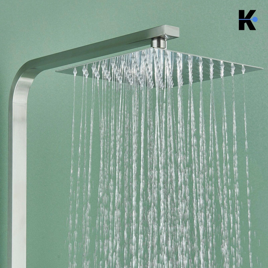 LANA | Set pioggia Premium in acciaio inox spazzolato argento | Miscelatore doccia di design | Miscelatore doccia completo di doccetta