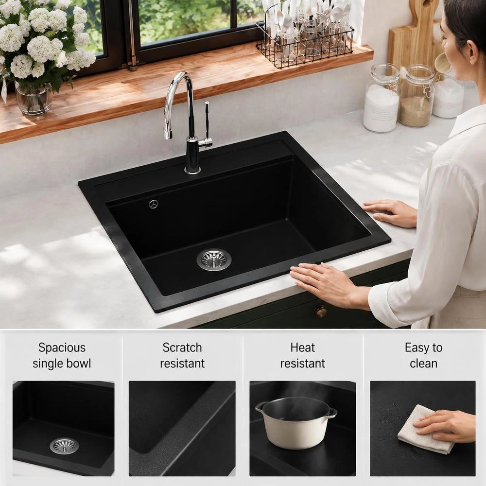 Granite Sink, Single Bowl, Black