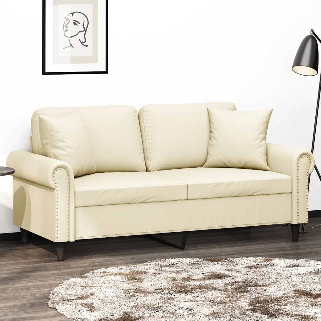 Divano a 2 Posti con Cuscini Crema 140 cm in Similpelle 3200931