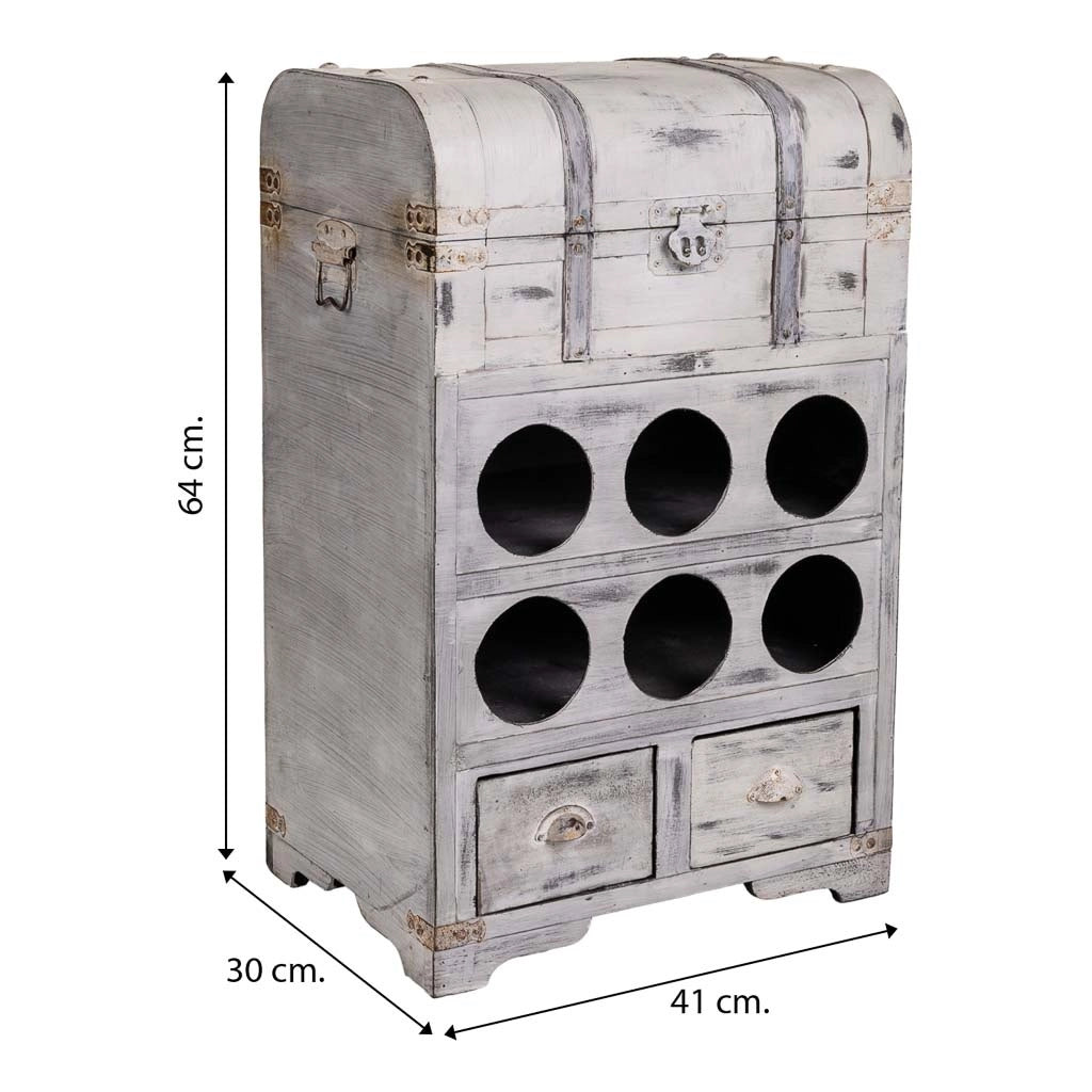 Baule portabottiglie in legno grigio 41x30x64h