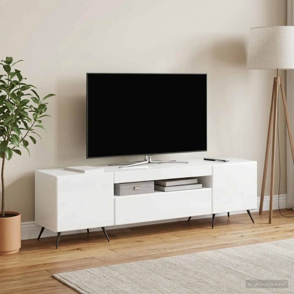 Mobile TV LED Bianco Lucido Legno ingegnerizzato 897569