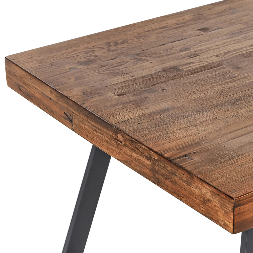 Tavolo da pranzo in legno di pino scuro MDF 180 x 90 cm Gambe stabili in metallo nero Sala da pranzo Soggiorno Stile industriale