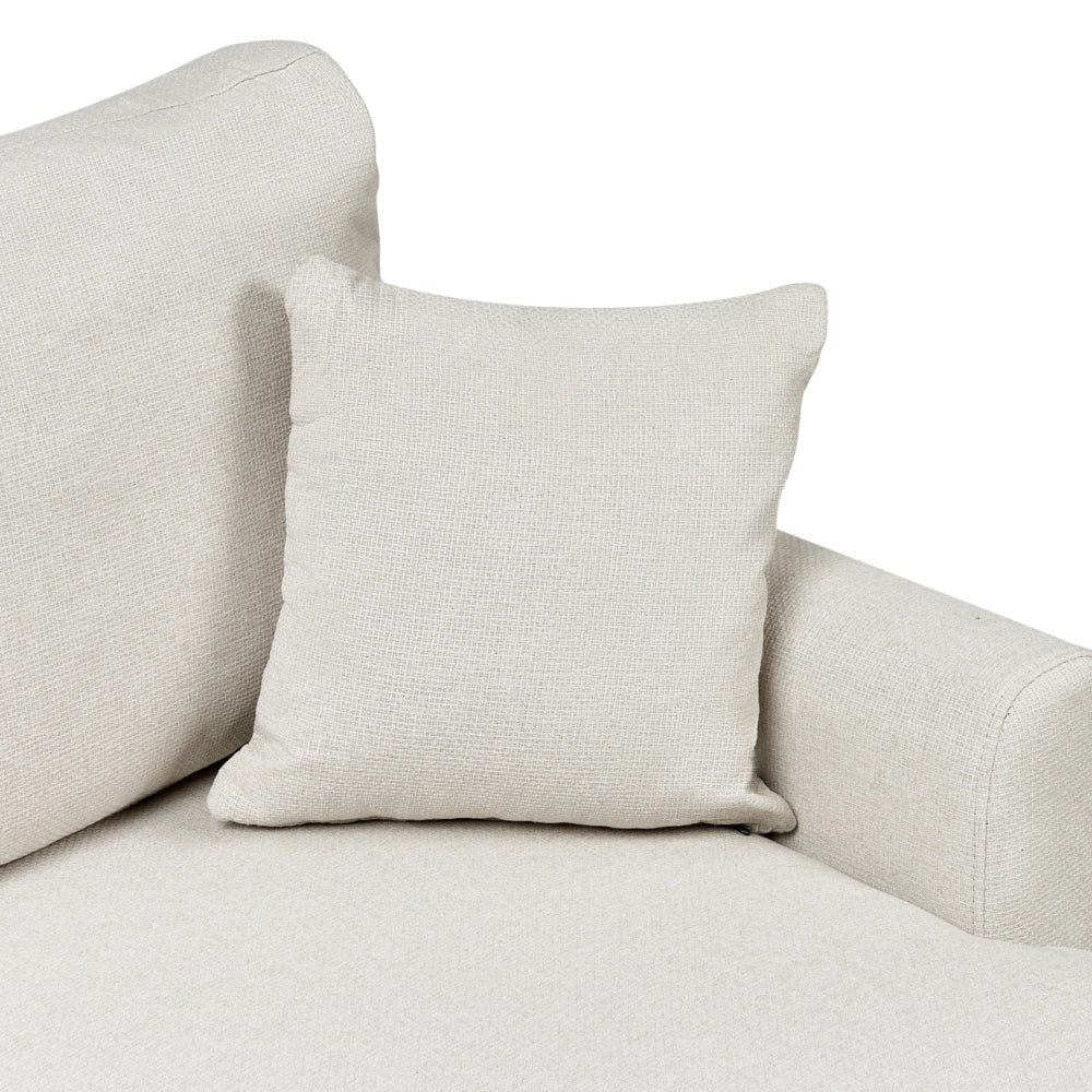 Divano letto angolare con contenitore lato sinistro beige chiaro rivestimento in poliestere effetto lino contenitore cuscini design moderno