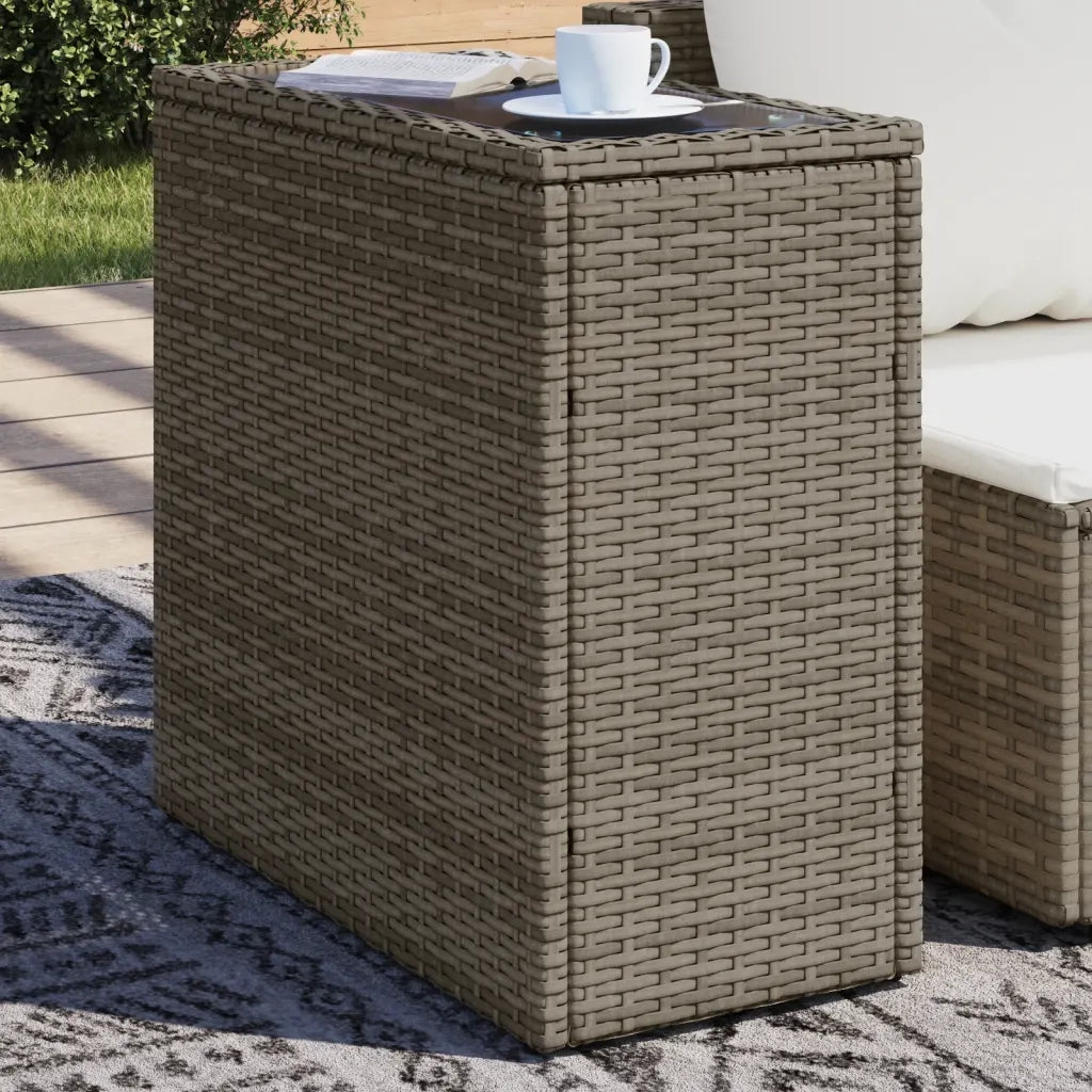 Tavolino Giardino | Tavolino da esterno Piano Vetro Grigio 58x27,5x55 cm Polyrattan