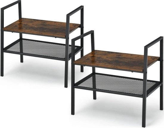 Set di 2 ripiani di archiviazione - ripiani di archiviazione in legno e metallo - ripiani di archiviazione compatti - organizzatore di soggiorno con struttura - nero