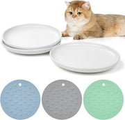 Tavoli da cibo per gatti in ceramica, 3 pezzi, piatti da cibo per gatti senza stress con 3 mattonelle antiscivolo, tavoli da cibo per gatti ampi e piani per ridurre la fatica alle ciglia, per gatti, gattini.