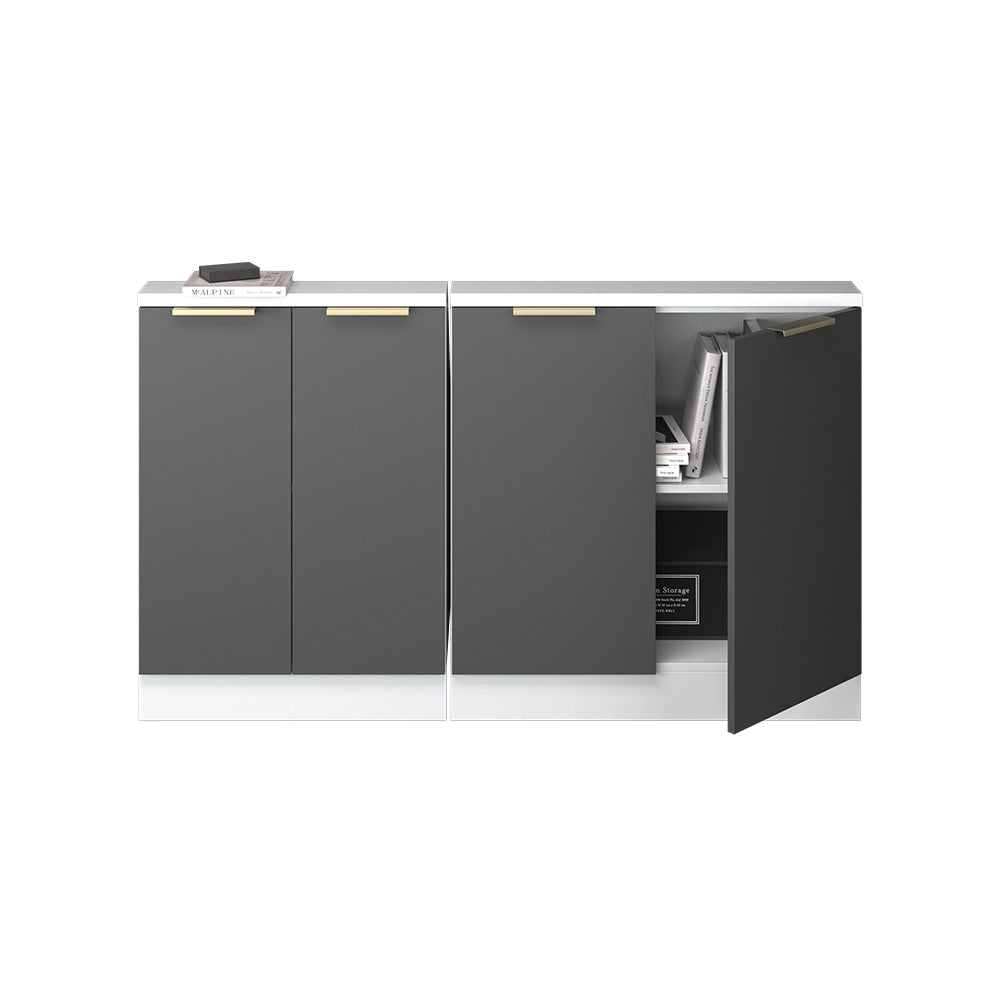 Mobile cucina sottotetto R-Line Antracite-oro/Bianco 140 cm Set di 2 Vicco