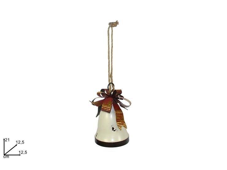 Decorazione Natalizia Campanella in Metallo Bianca con Fiocco 21 x 12,5 cm
