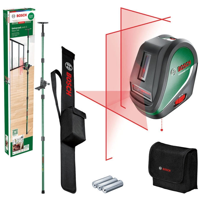 Bosch 0603663903 UniversalLevel 2 Set Livella Lineare 10 m Autolivellante 4° Precisione ±0,5 mm-m Laser Rosso 650 nm (1 mW) colore Nero Verde