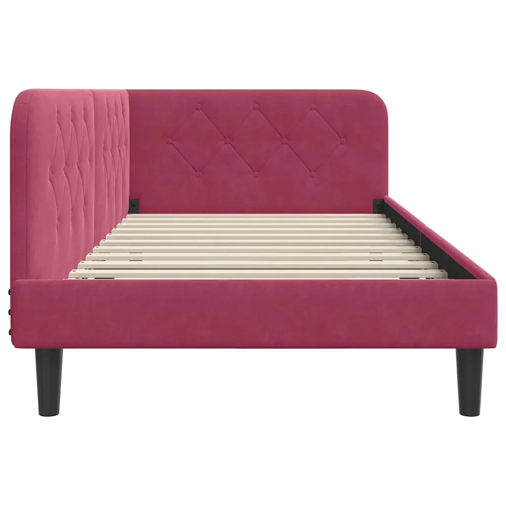Cornice del letto ad angolo Rosso Vino 90 x 190 cm Velluto