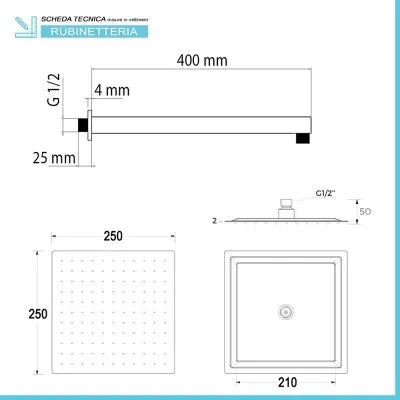 Set doccia cromato Nobili Hof con soffione quadrato 25x25 cm, kit doccia e miscelatore