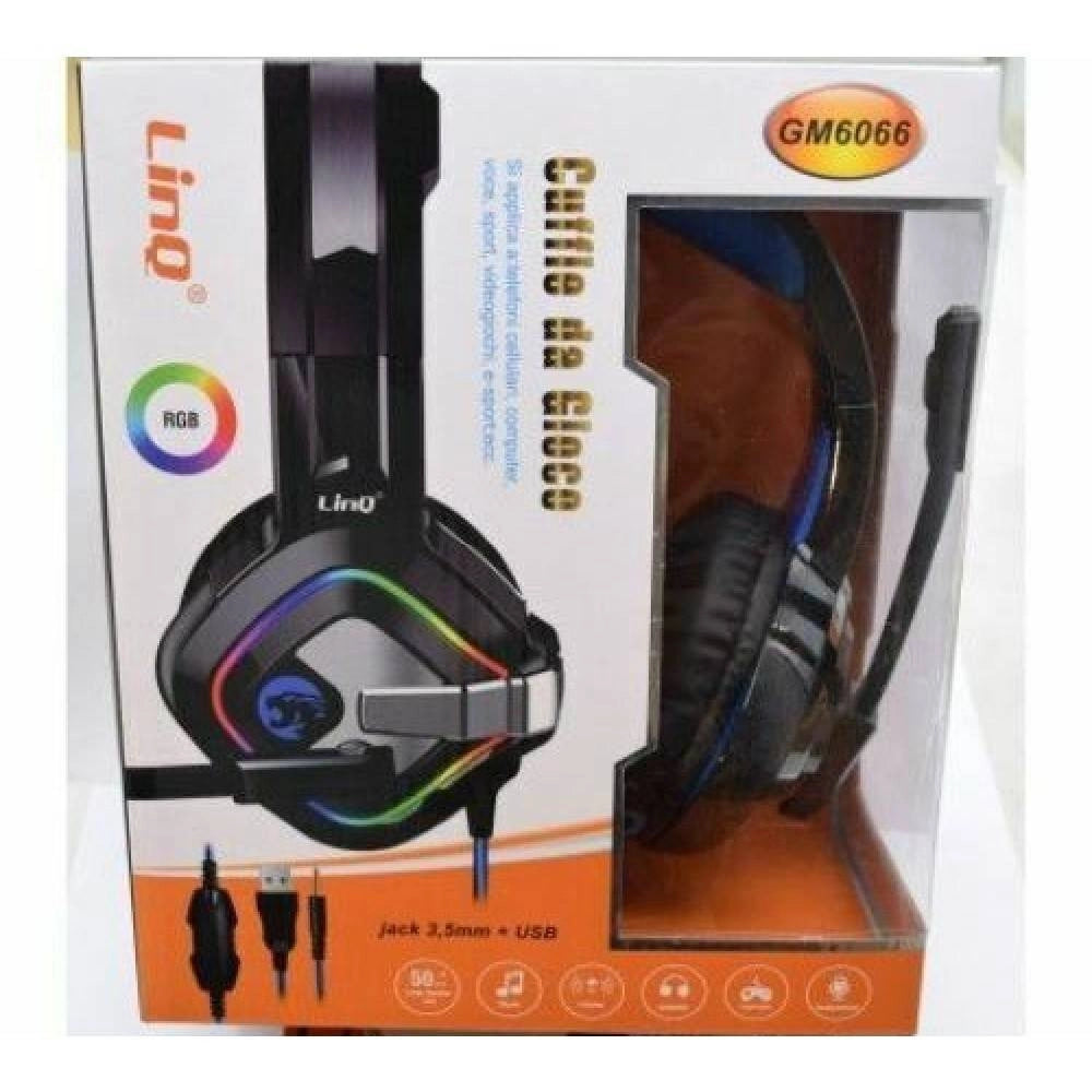 Trade Shop - Cuffie Cablate Stereo Con Microfono Jack Usb Luci Rgb Led Gaming Film Pc Gm6066 -