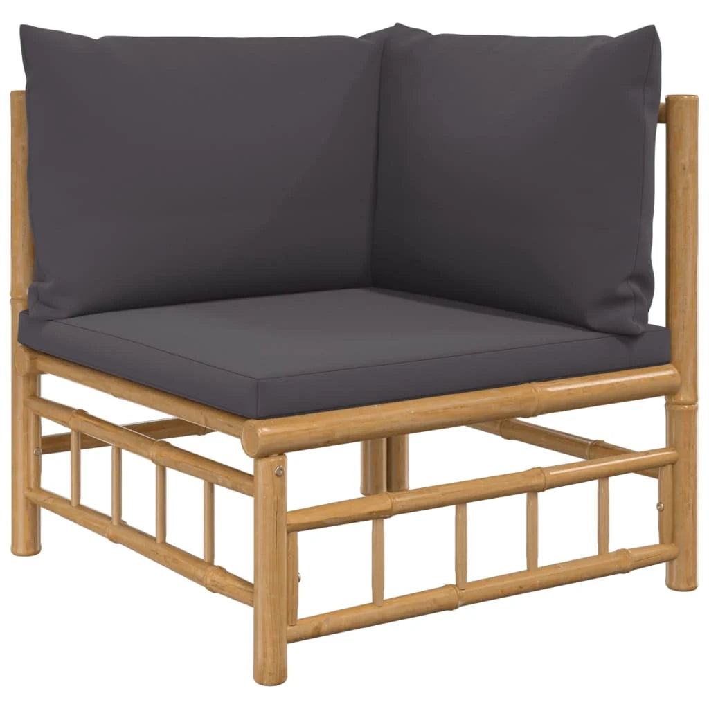 Set di mobili da giardino mobili da esterno 6 pezzi con cuscini in bambù grigio scuro 02_0016780